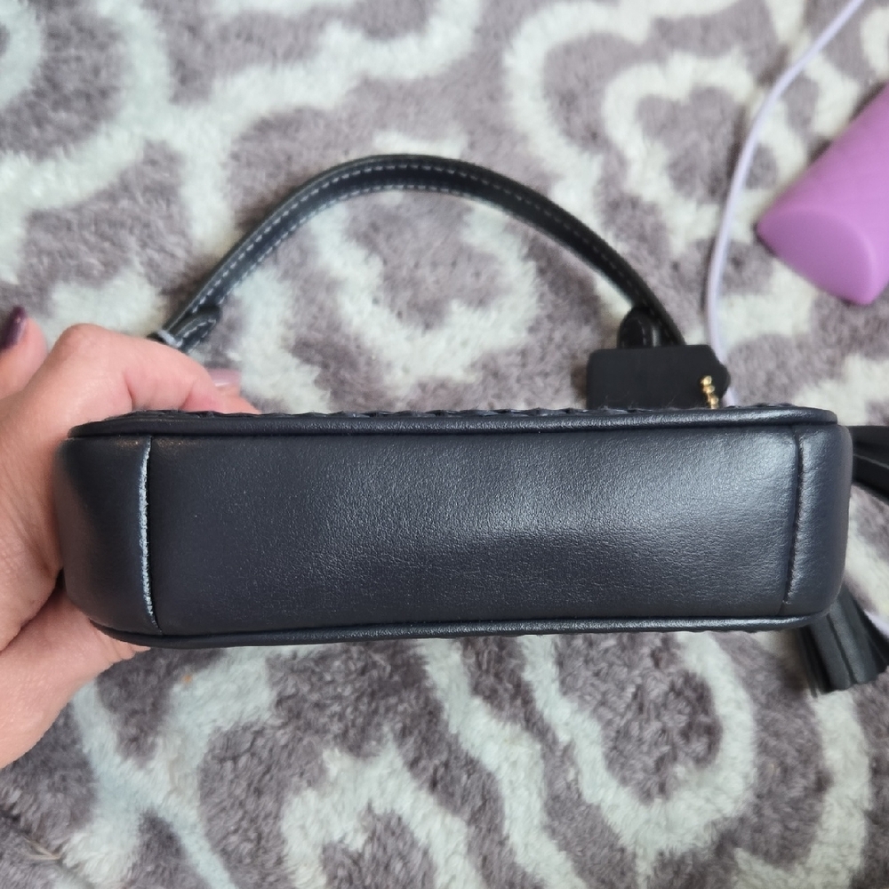 Coach Dark Navy Blue Woven Leather Mini Wristlet with Gold Hardware - Picture 5 of 13